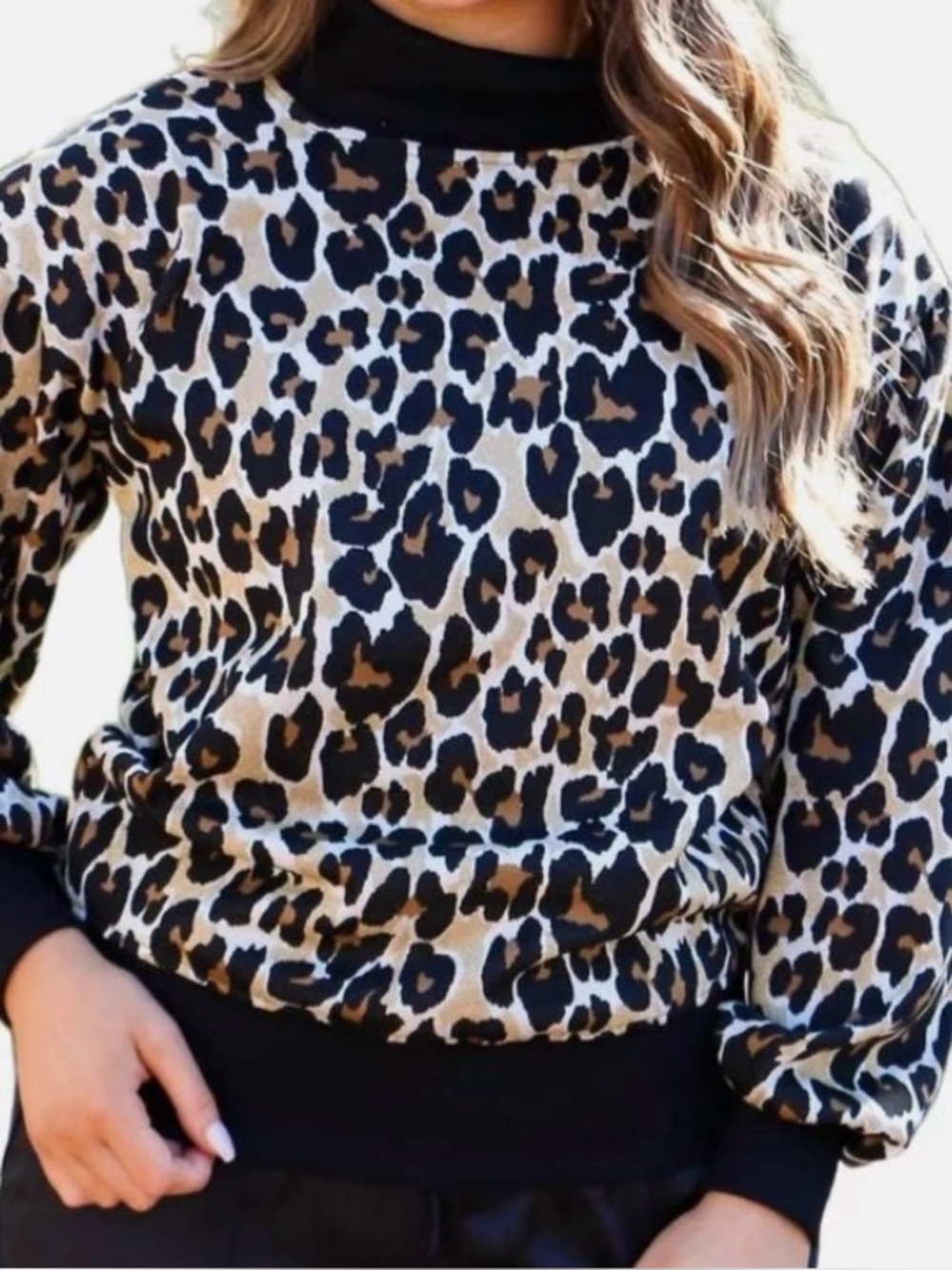 Ivy Jane Women’s Leopard Print Pullover Sweater - Black & Brown Size S/M